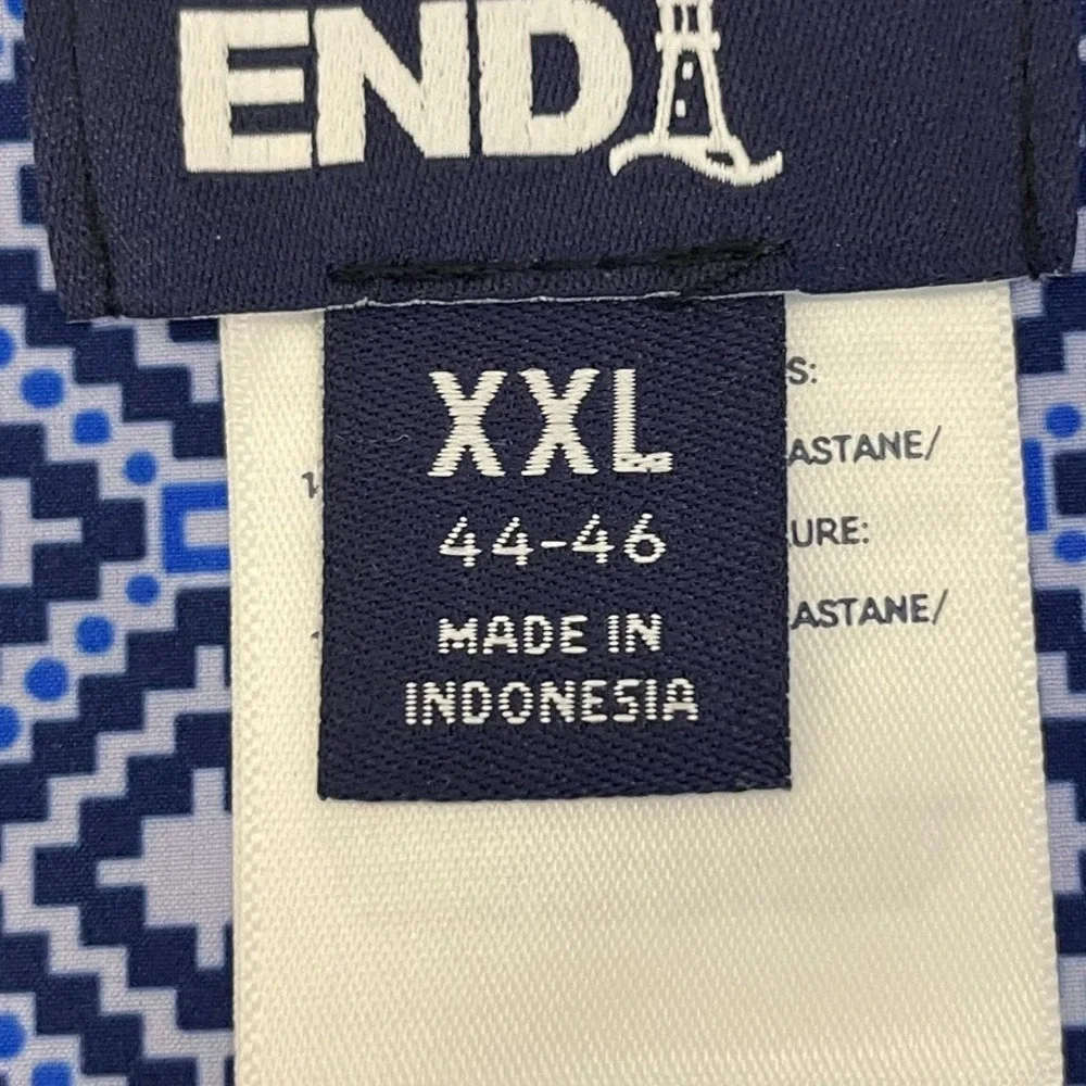 Lands End Mens Swim Shorts Blue‎ White Geometric Casual Everyday Wear Size XXL